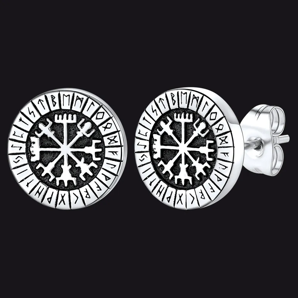 Norse Viking Compass Vegvisir Stud Earrings For Men sold by FaithHeart