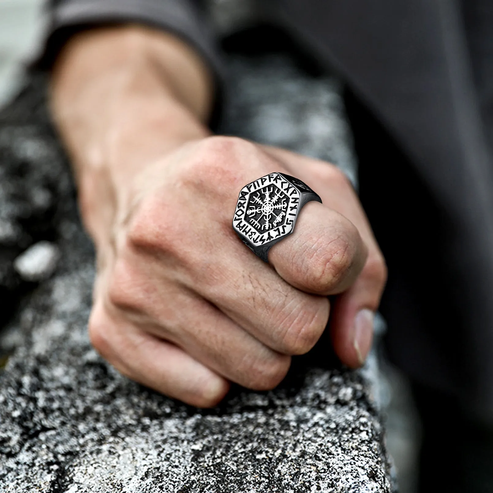 Viking Hexagon Compass Ring With Runes For Men sold by FaithHeart product image thumbnail 3