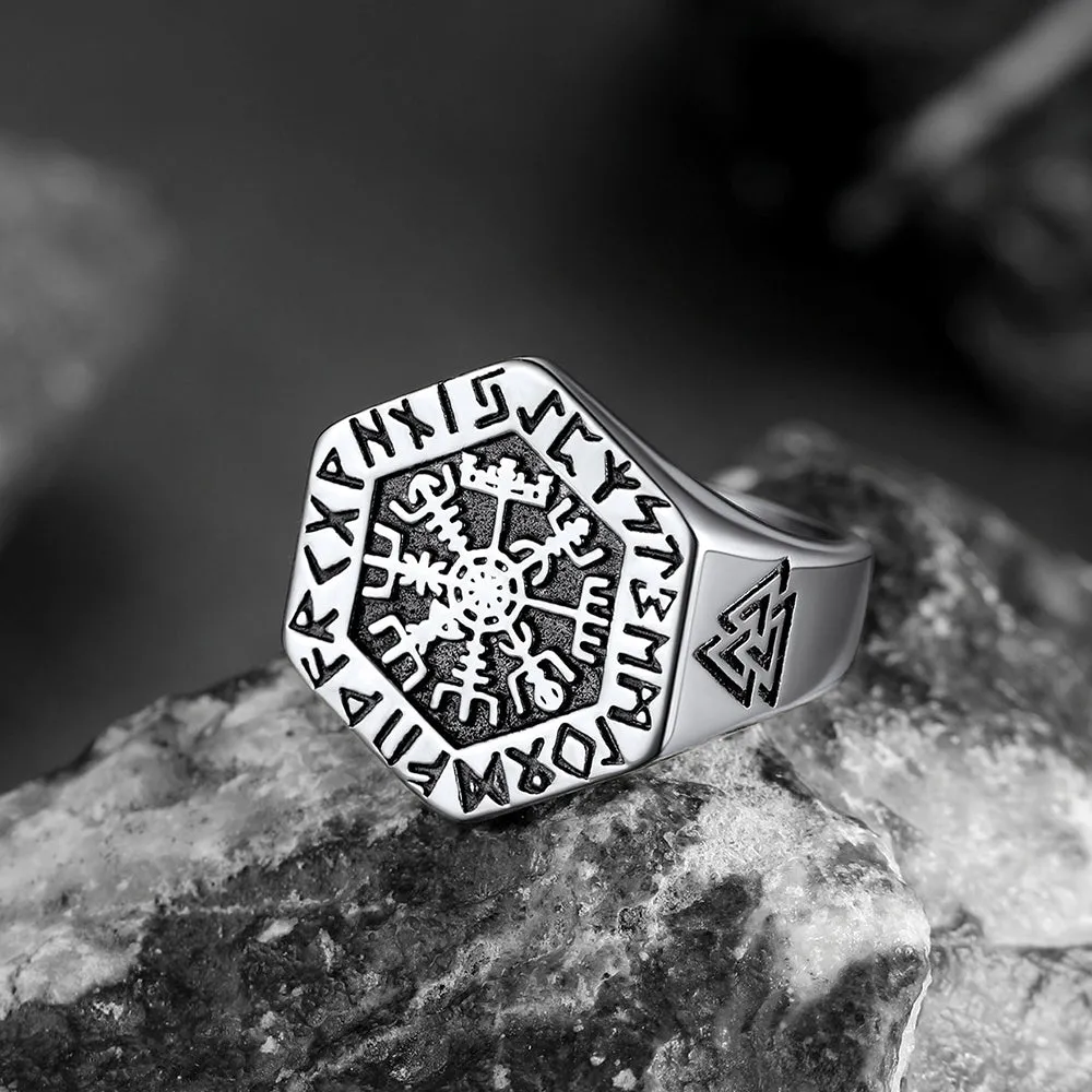 Viking Hexagon Compass Ring With Runes For Men sold by FaithHeart product image thumbnail 4