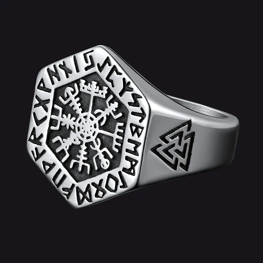 Viking Hexagon Compass Ring With Runes For Men sold by FaithHeart