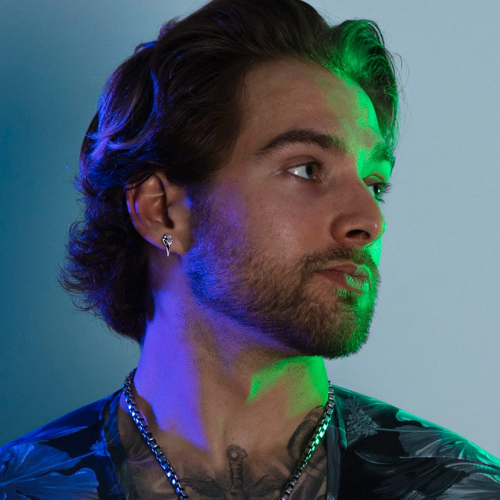 Viking Raven Skull Stud Earrings With Viking Vegvisir For Men Women sold by FaithHeart product image thumbnail 2