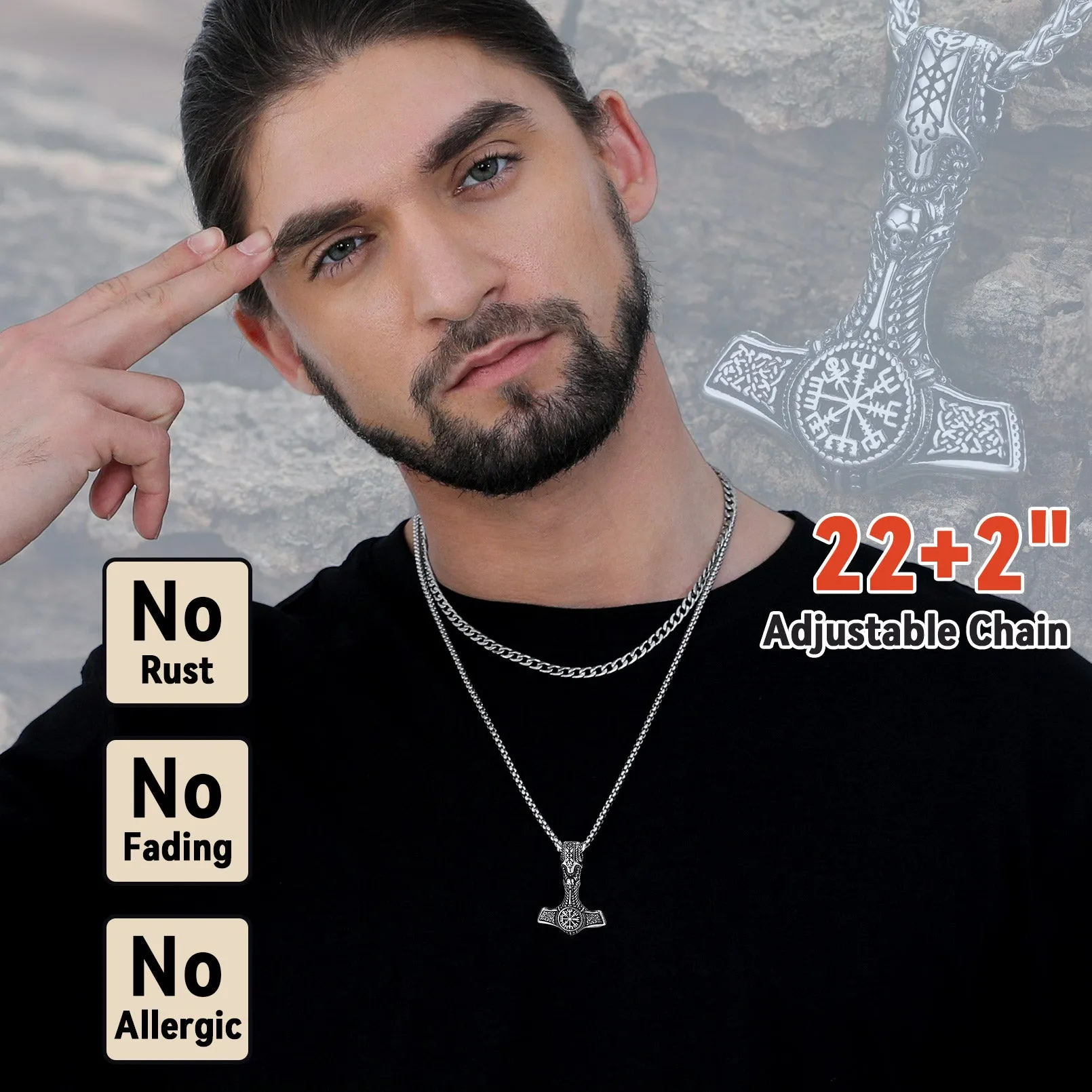 Viking Thor's Hammer Mjolnir Necklace Pendant For Men sold by FaithHeart product image thumbnail 4