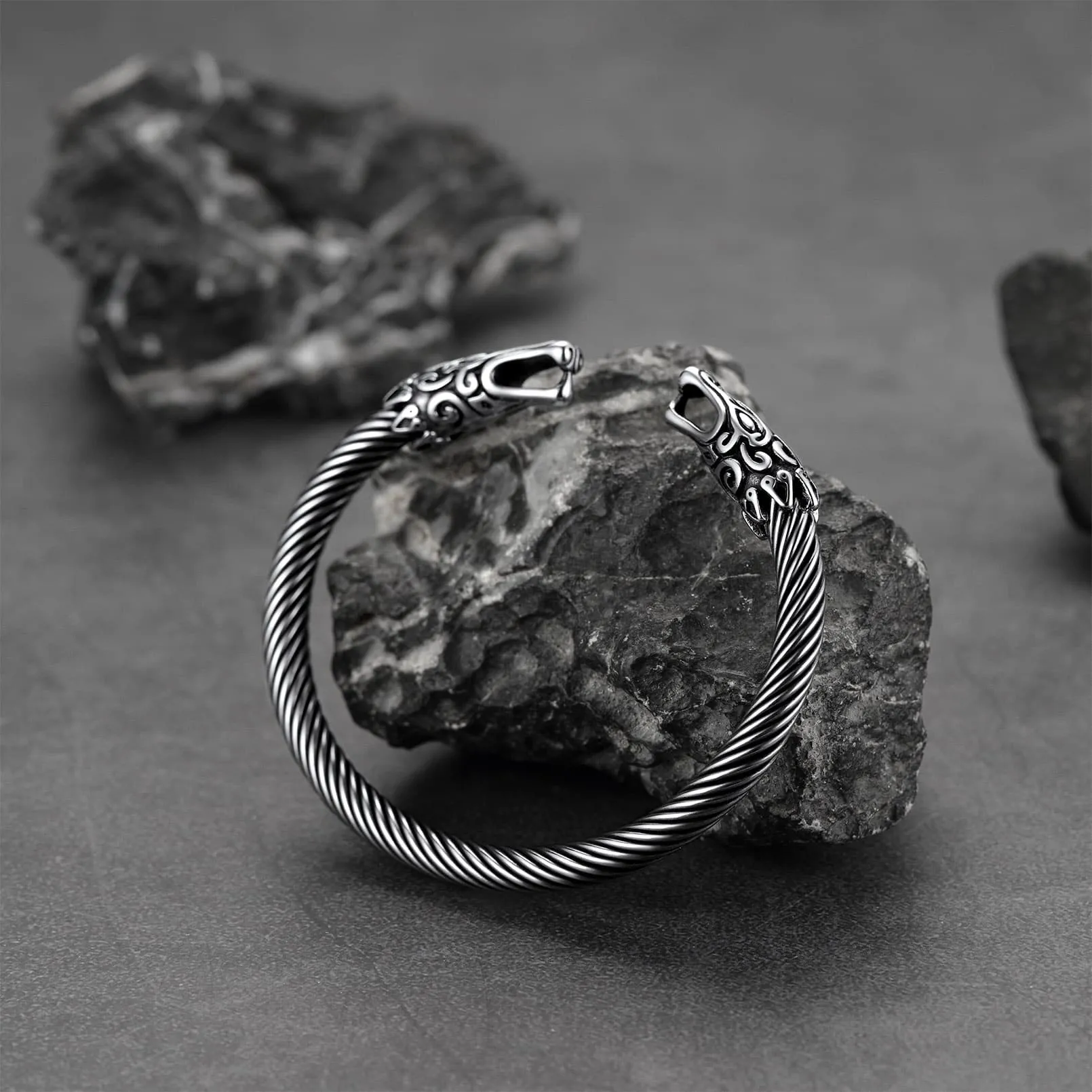 Viking Bracelet Norse Wolf Heads Cuff Bangle For Men sold by FaithHeart product image thumbnail 4