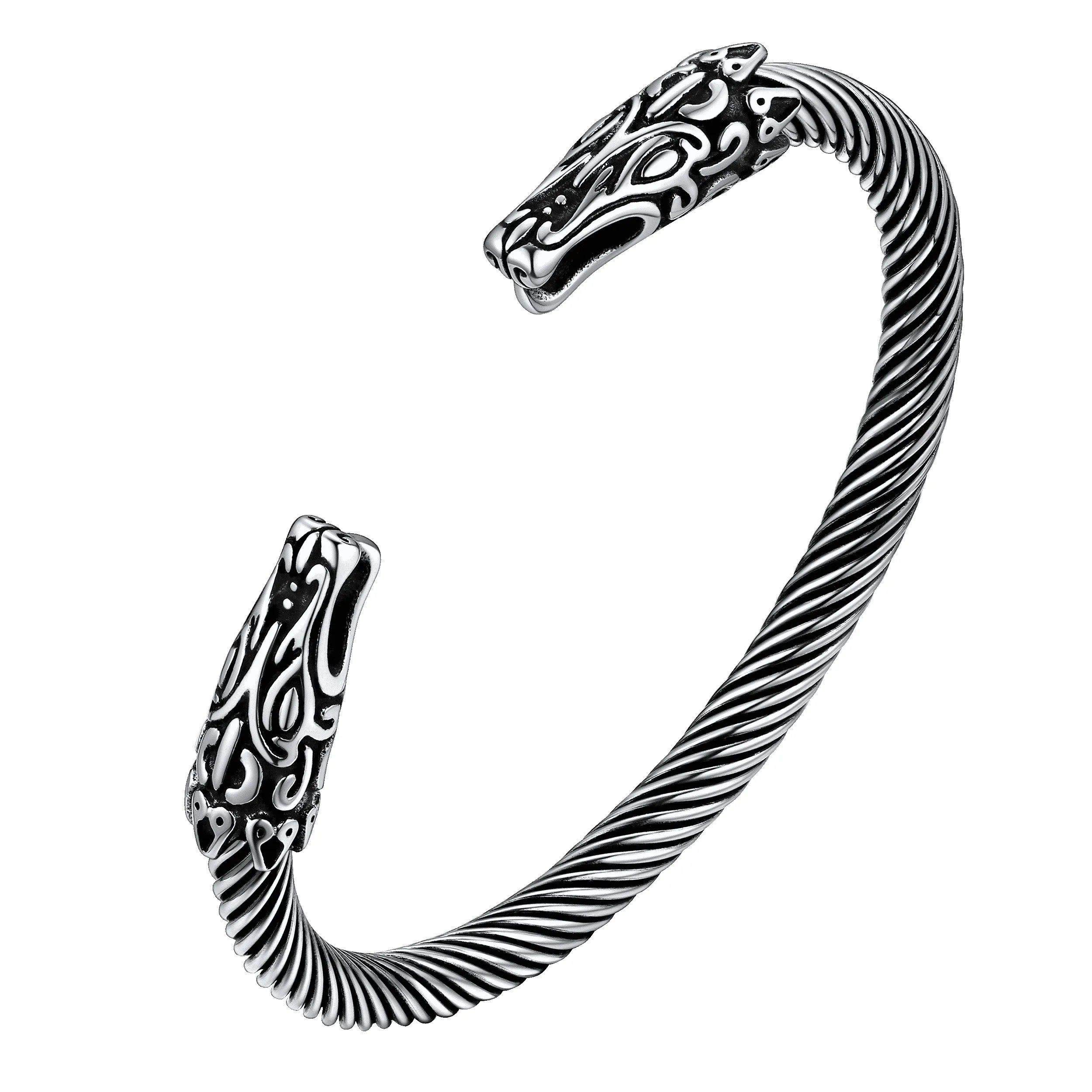 Viking Bracelet Norse Wolf Heads Cuff Bangle For Men sold by FaithHeart