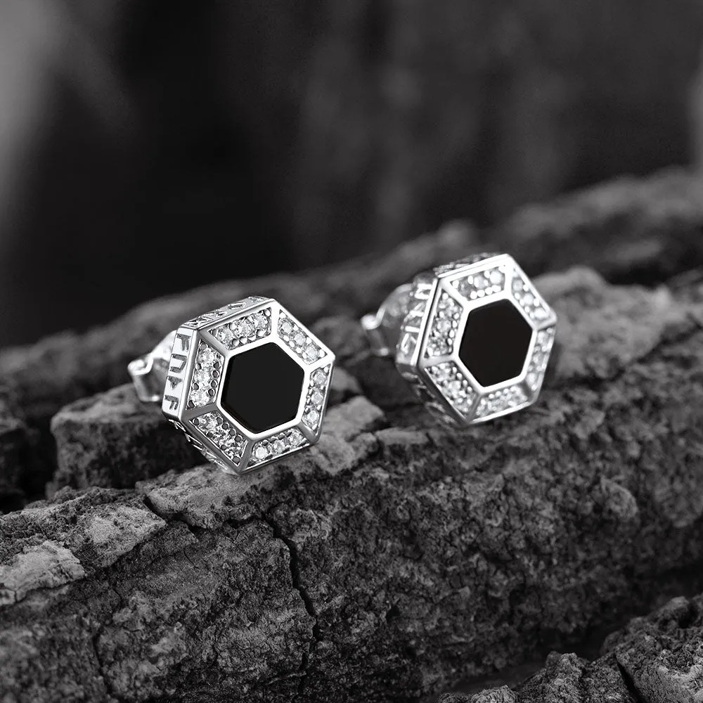 Viking Rune Hexagon Black Onyx Stud Earrings for Men sold by FaithHeart product image thumbnail 5