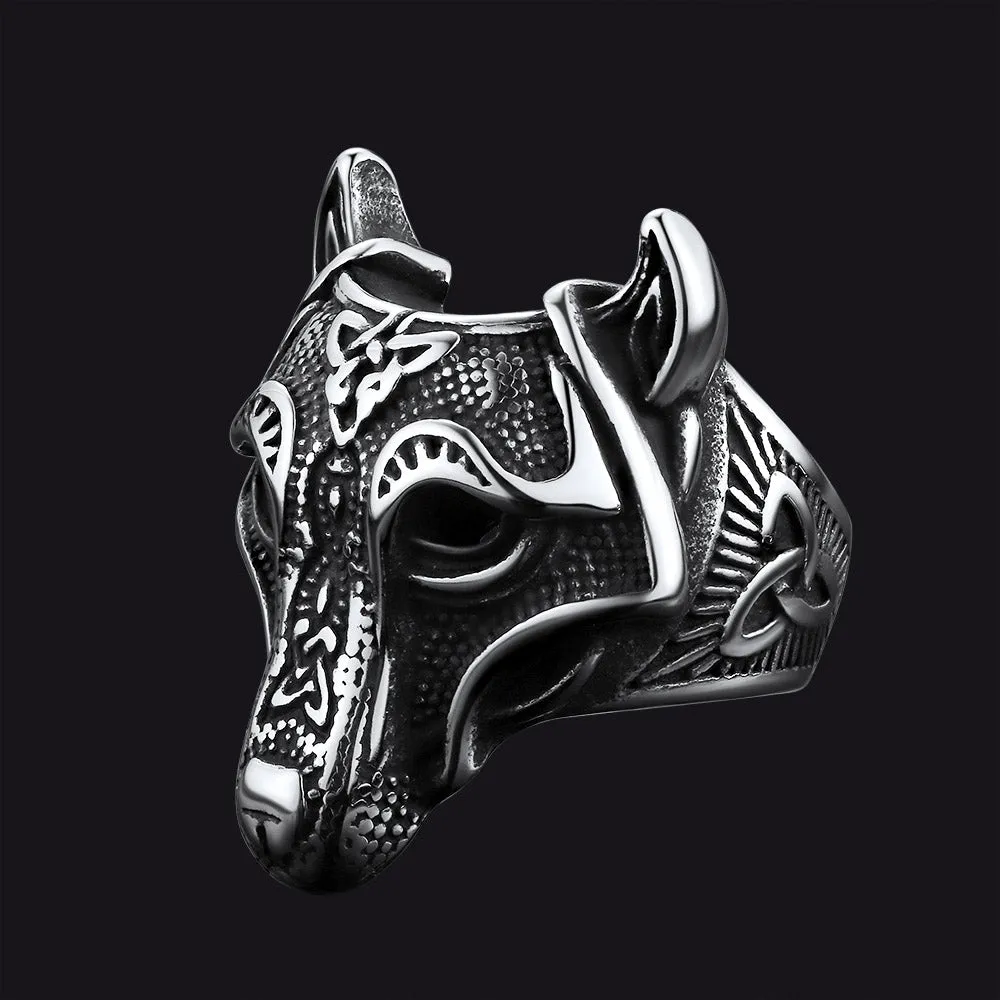 Viking Celtic Wolf Stainless Steel Ring for Men sold by FaithHeart