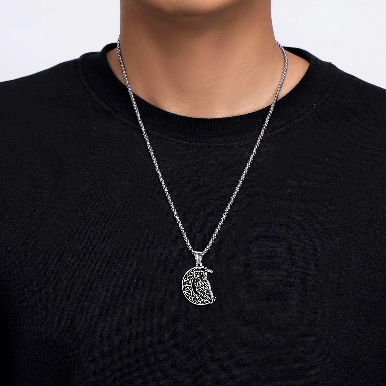 Viking Celtic Crescent Moon Owl Necklace for Men sold by FaithHeart product image thumbnail 3