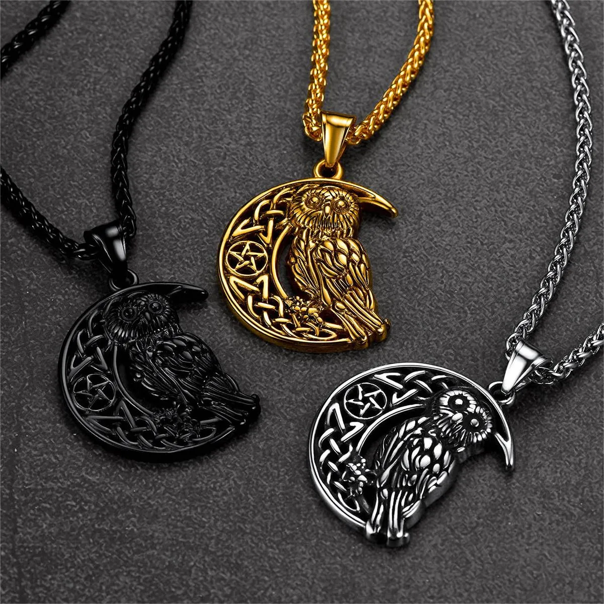 Viking Celtic Crescent Moon Owl Necklace for Men sold by FaithHeart product image thumbnail 2