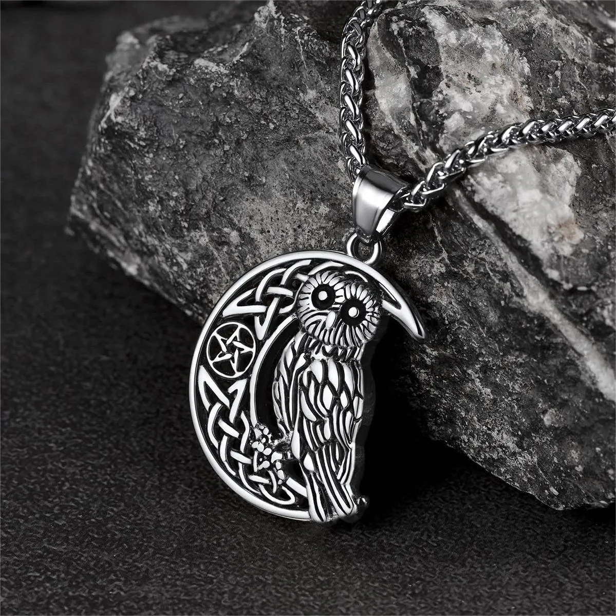 Viking Celtic Crescent Moon Owl Necklace for Men sold by FaithHeart product image thumbnail 4