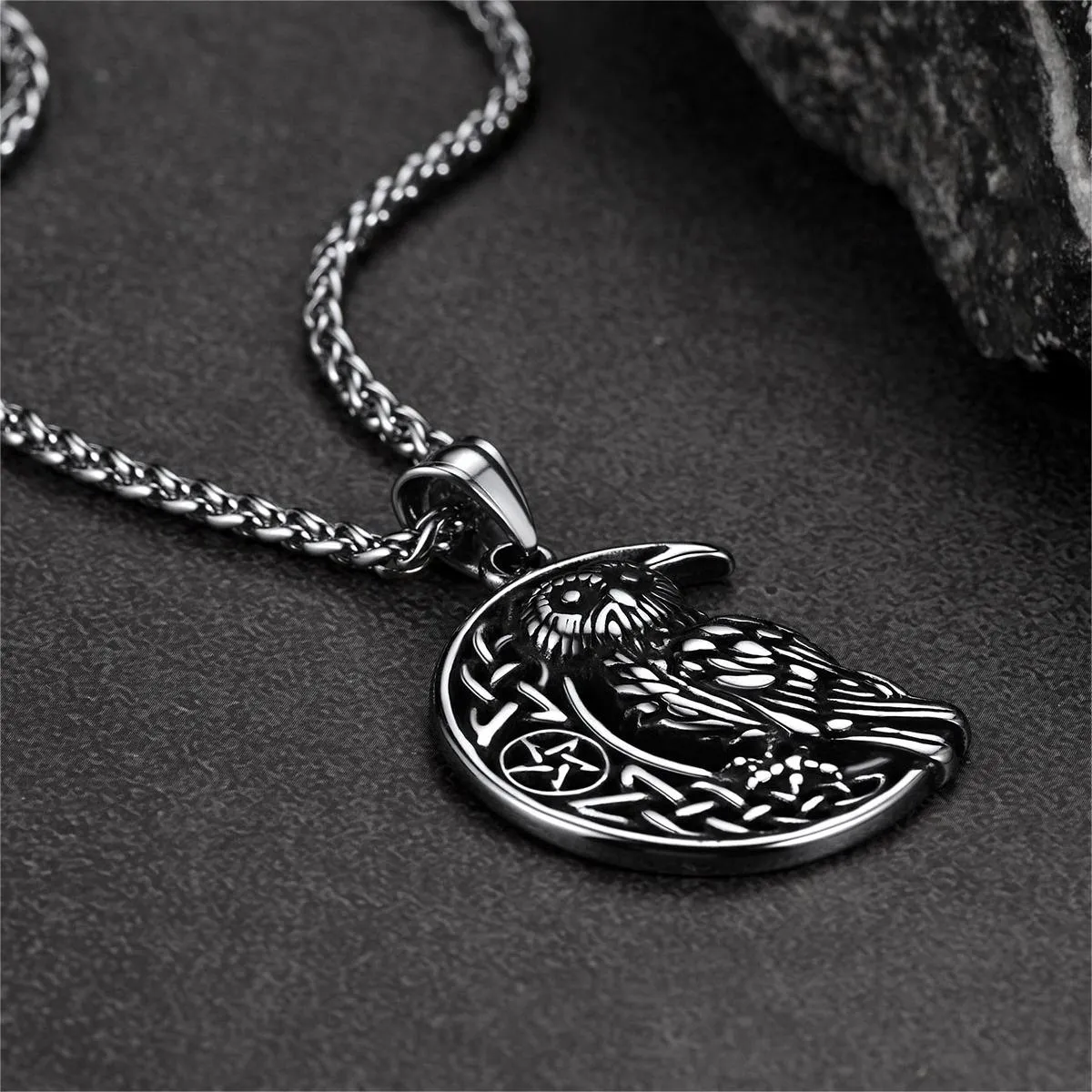 Viking Celtic Crescent Moon Owl Necklace for Men sold by FaithHeart product image thumbnail 5