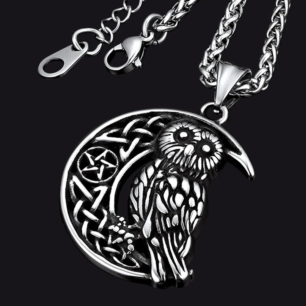 Viking Celtic Crescent Moon Owl Necklace for Men sold by FaithHeart