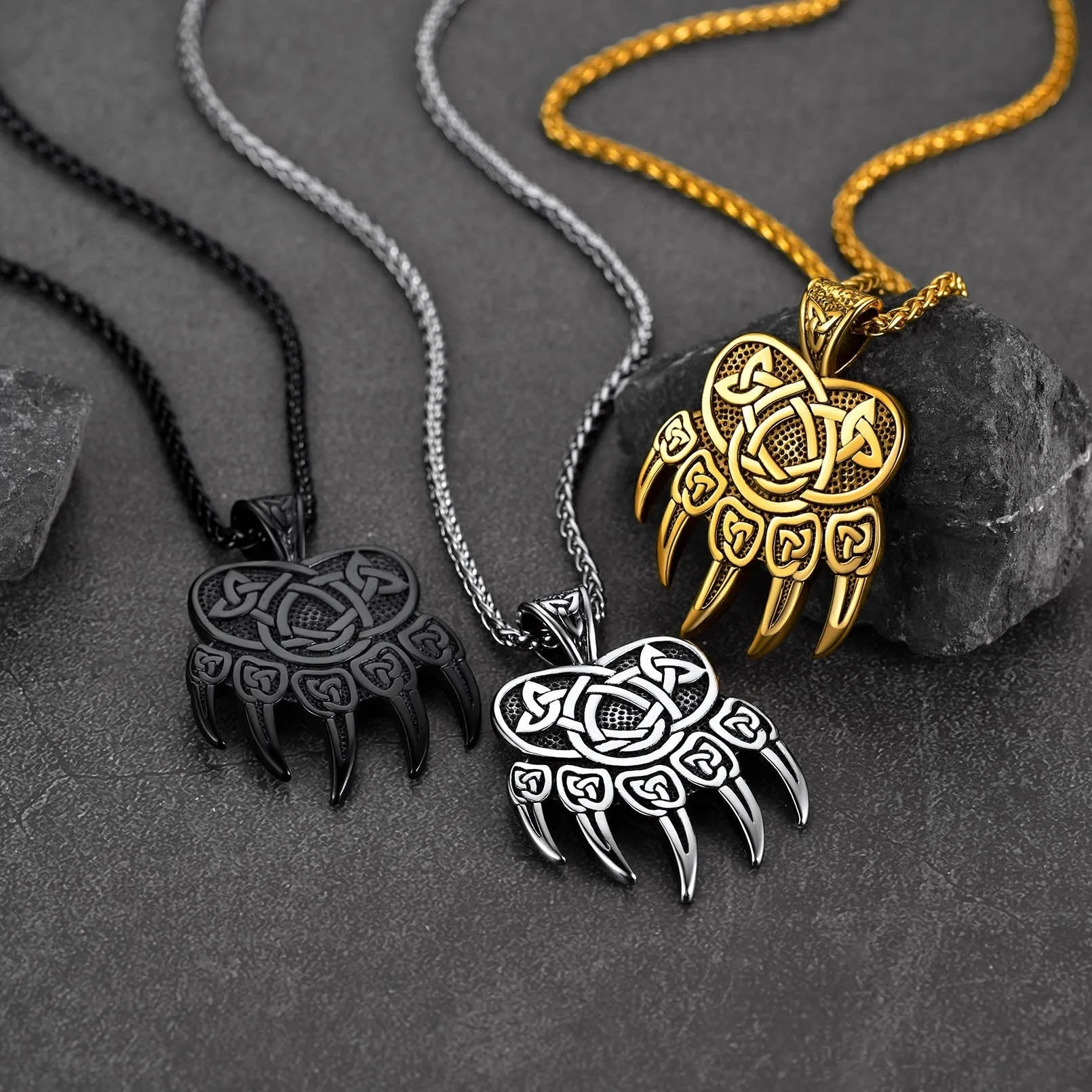 Viking Bear Paw Necklace with Celtic Knot For Men sold by FaithHeart product image thumbnail 3