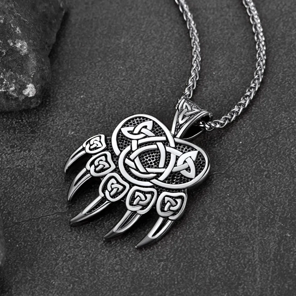 Viking Bear Paw Necklace with Celtic Knot For Men sold by FaithHeart product image thumbnail 4