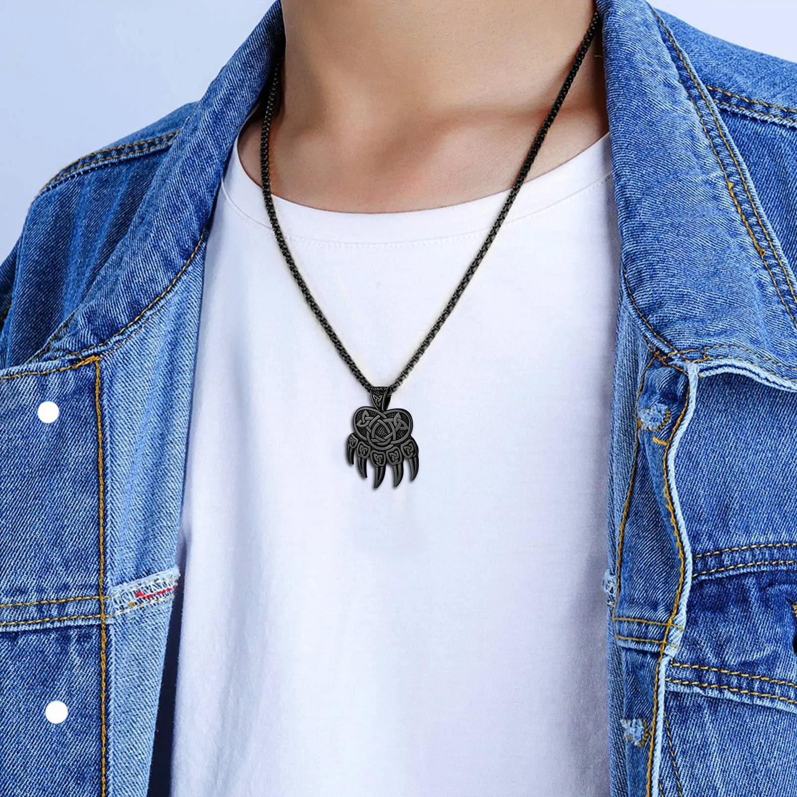 Viking Bear Paw Necklace with Celtic Knot For Men sold by FaithHeart product image thumbnail 2