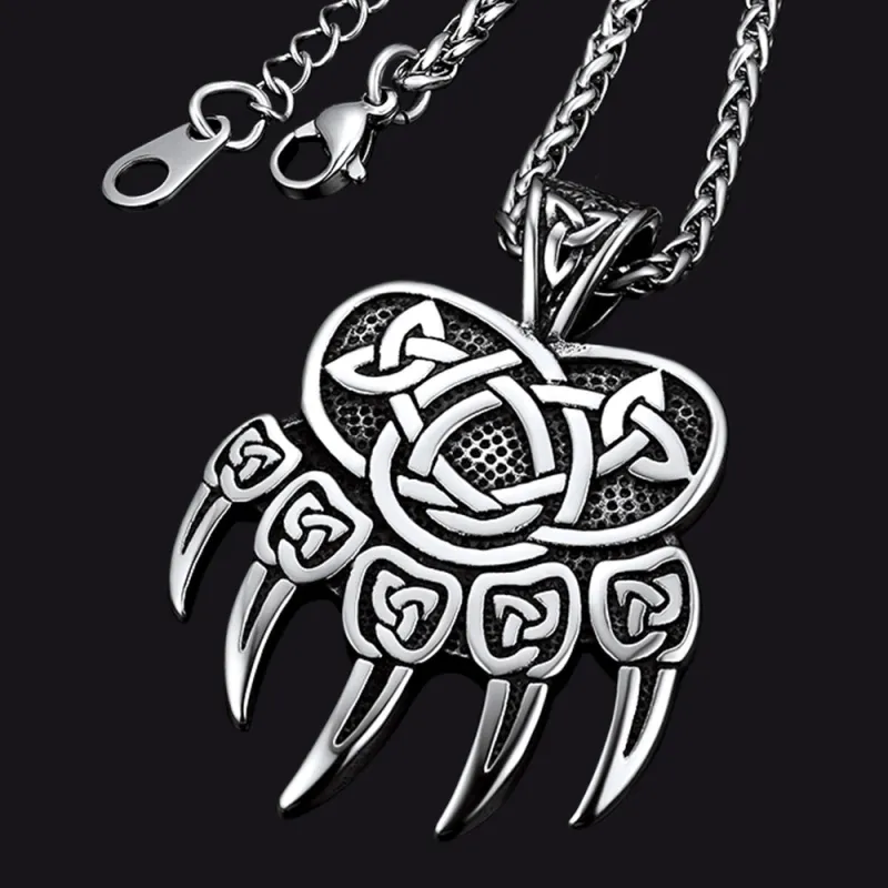 Viking Bear Paw Necklace with Celtic Knot For Men sold by FaithHeart