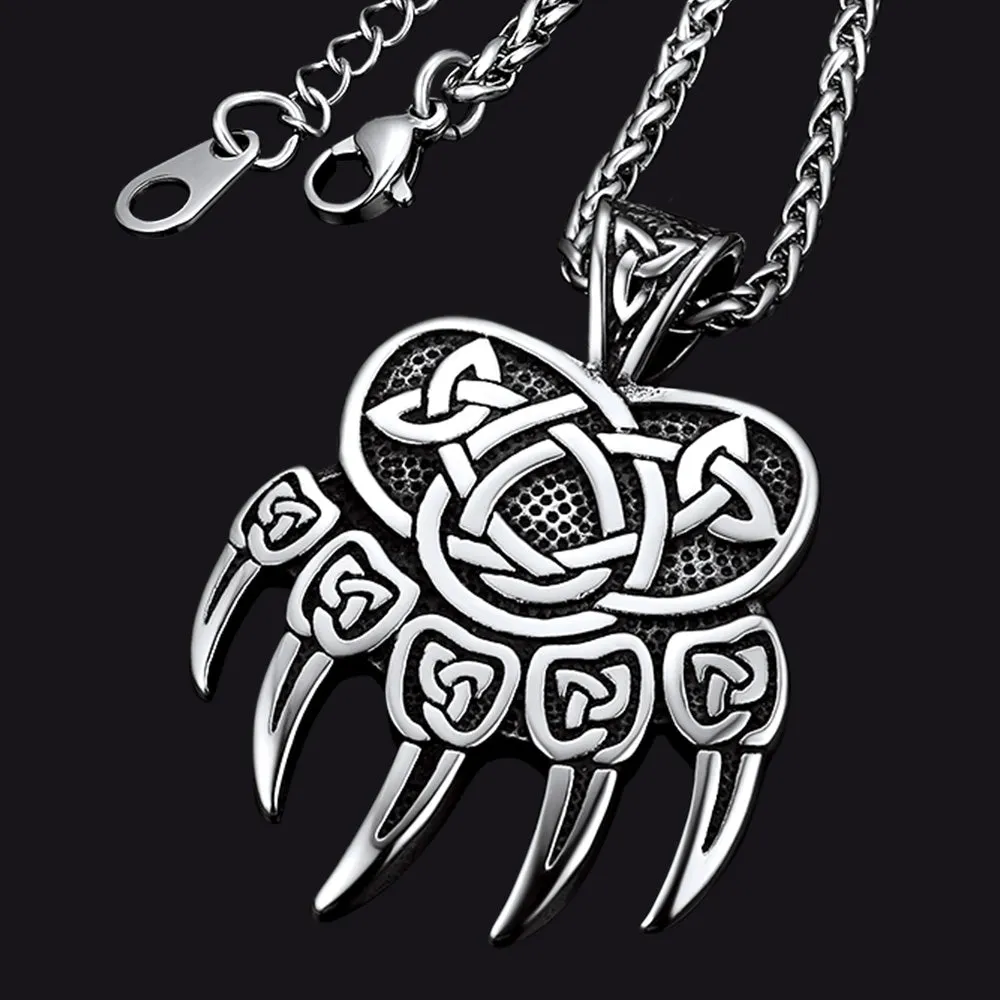 Viking Bear Paw Necklace with Celtic Knot For Men sold by FaithHeart