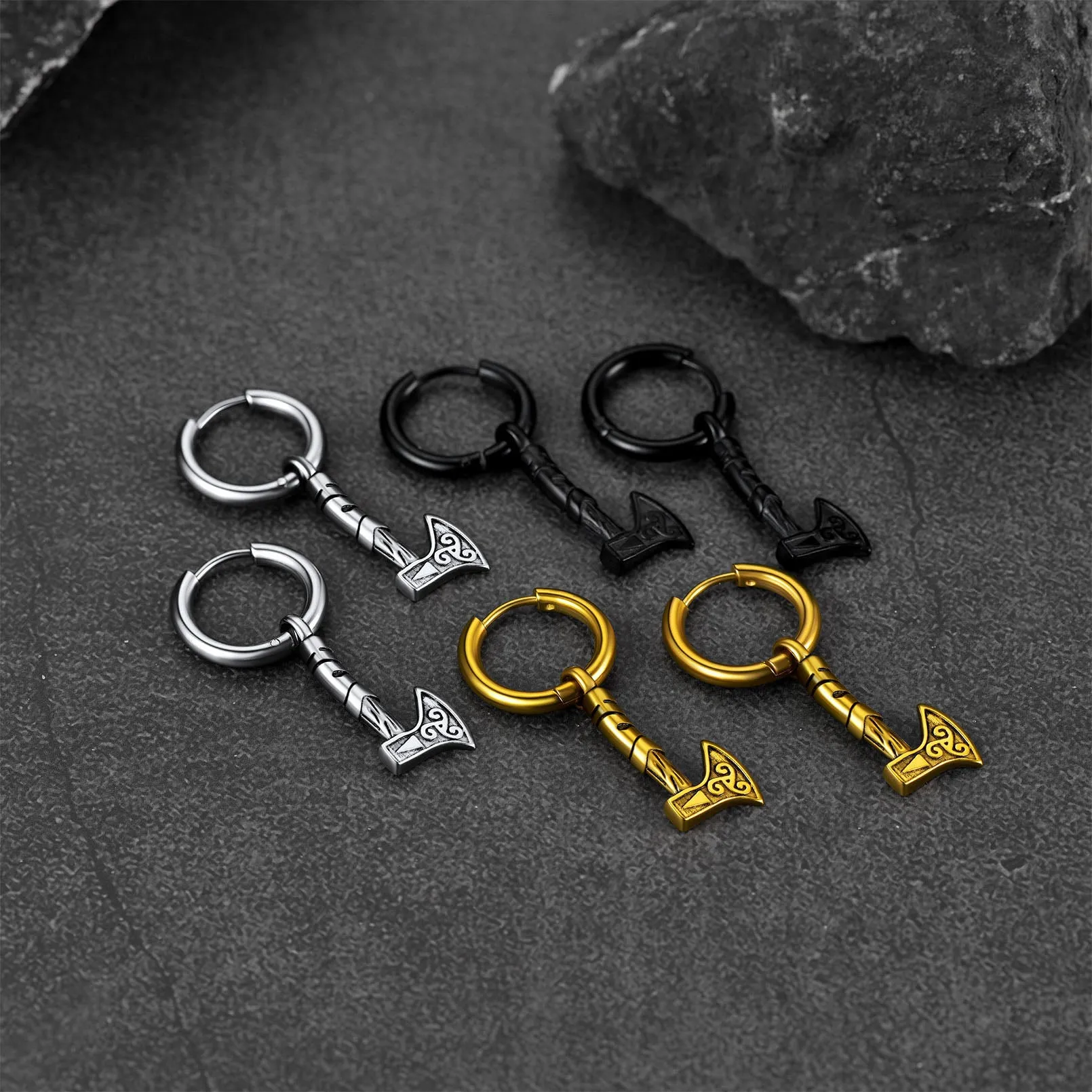 Battle Axe Viking Dangle Hoop Earrings For Men sold by FaithHeart product image thumbnail 5