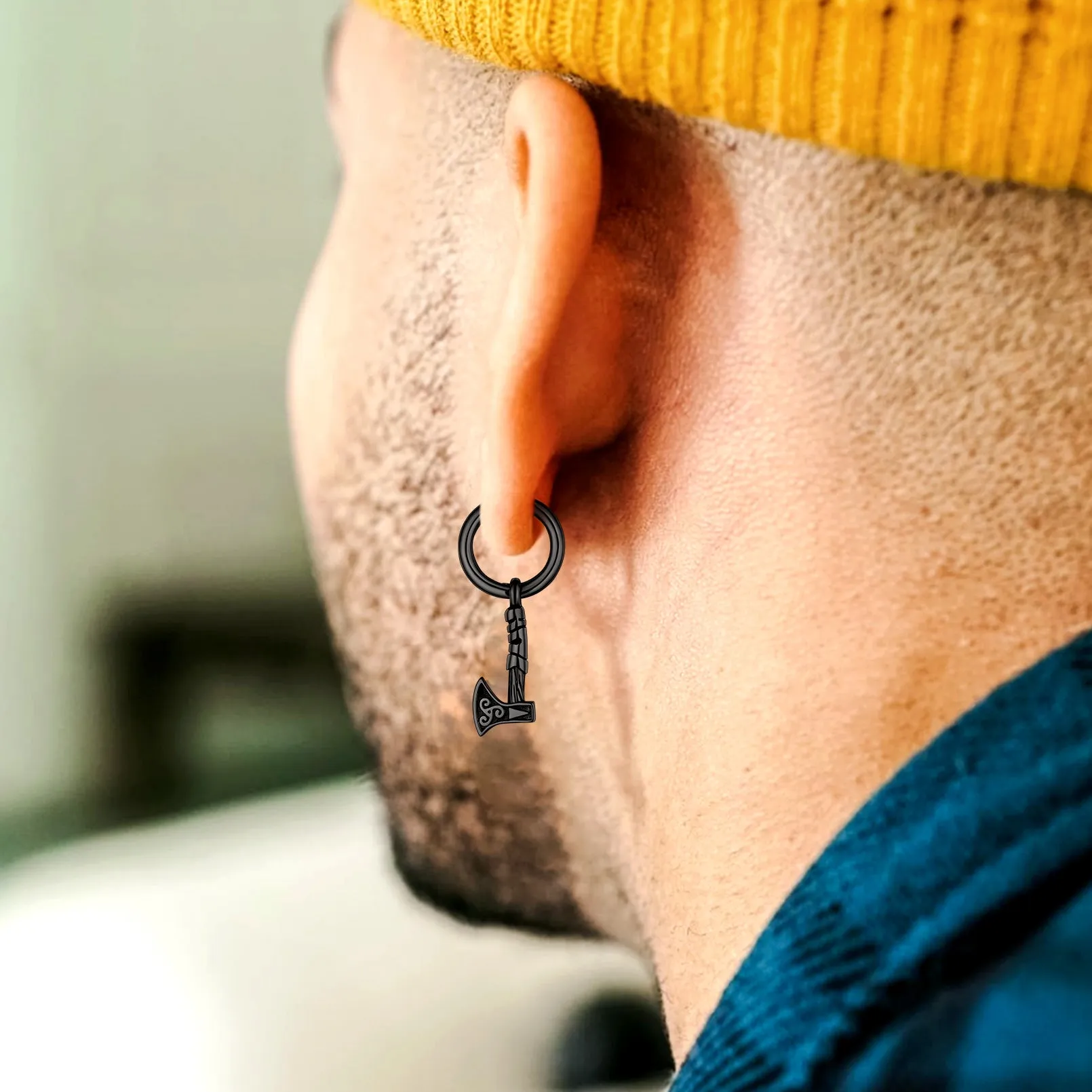 Battle Axe Viking Dangle Hoop Earrings For Men sold by FaithHeart product image thumbnail 3