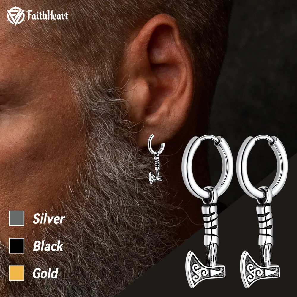 Battle Axe Viking Dangle Hoop Earrings For Men sold by FaithHeart product image thumbnail 2