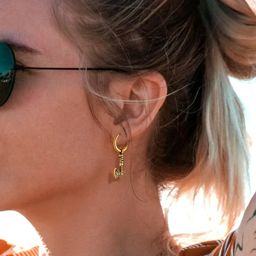 Battle Axe Viking Dangle Hoop Earrings For Men sold by FaithHeart product image thumbnail 4