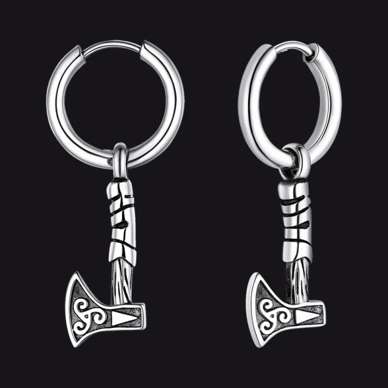 Battle Axe Viking Dangle Hoop Earrings For Men sold by FaithHeart