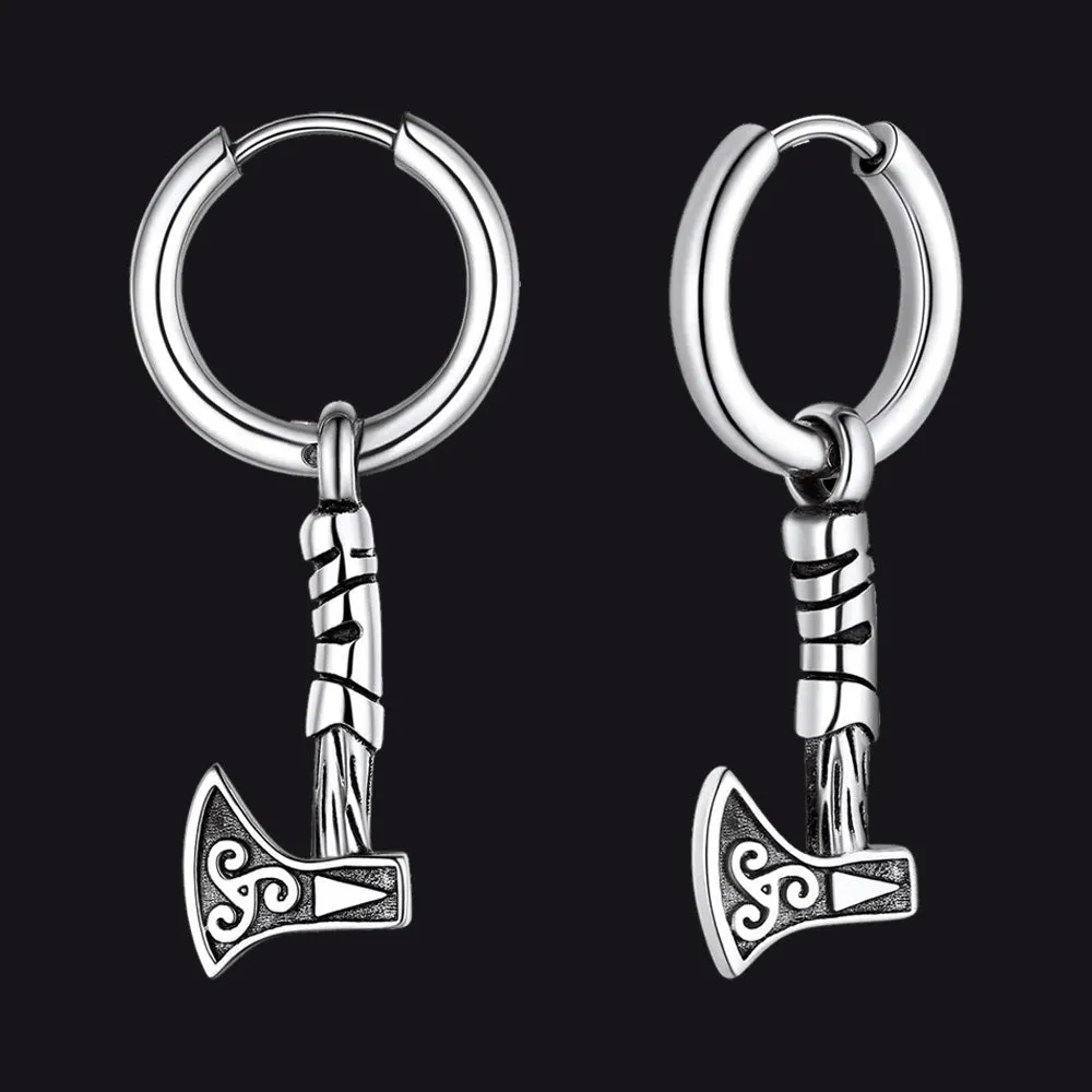 Battle Axe Viking Dangle Hoop Earrings For Men sold by FaithHeart