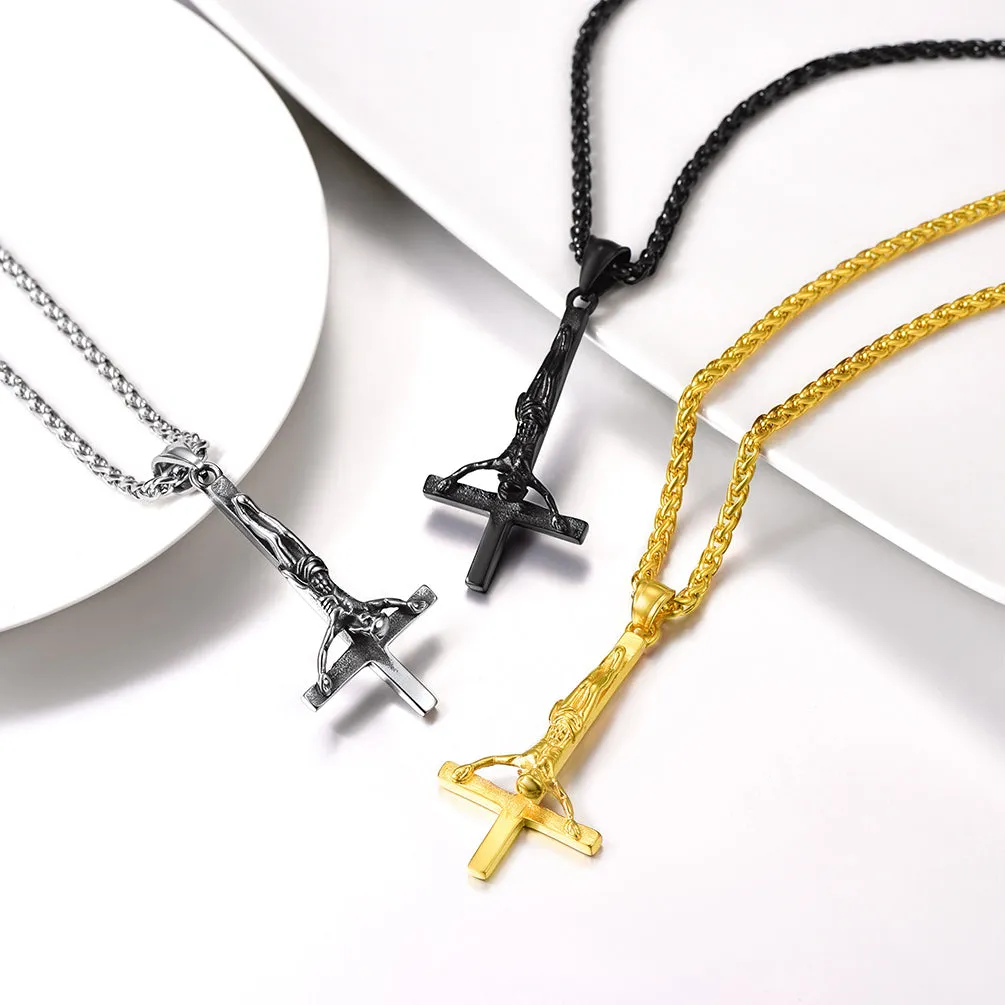 Unside Down Cross Crucifix Necklace Pendant for Men sold by FaithHeart product image thumbnail 2