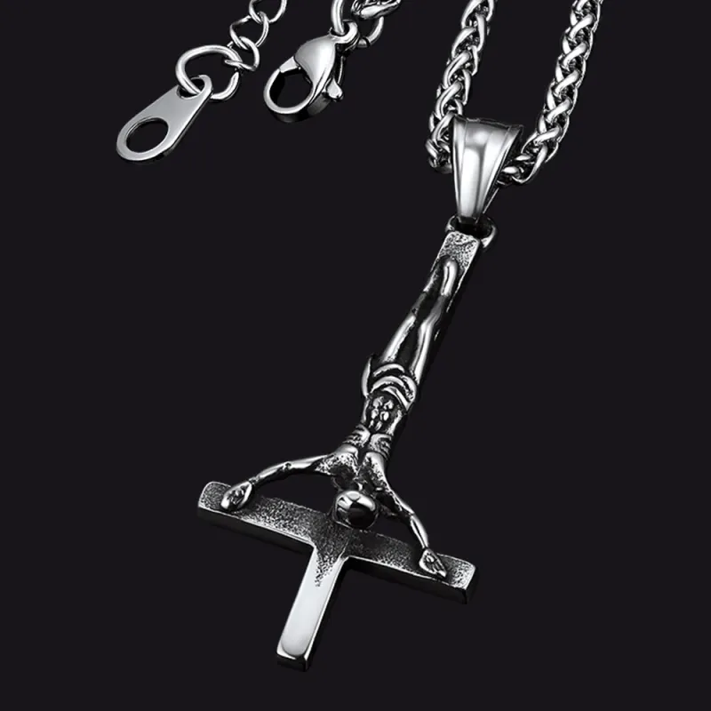 Unside Down Cross Crucifix Necklace Pendant for Men sold by FaithHeart