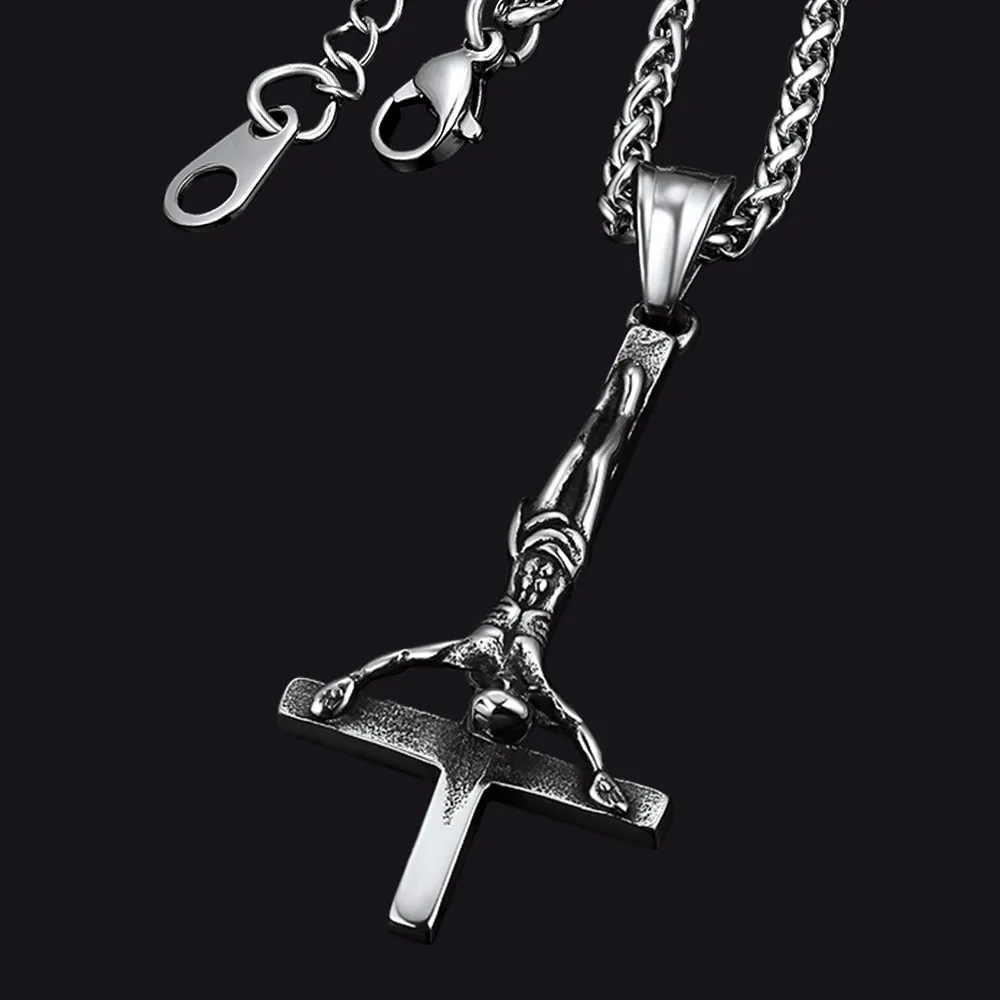 Unside Down Cross Crucifix Necklace Pendant for Men sold by FaithHeart