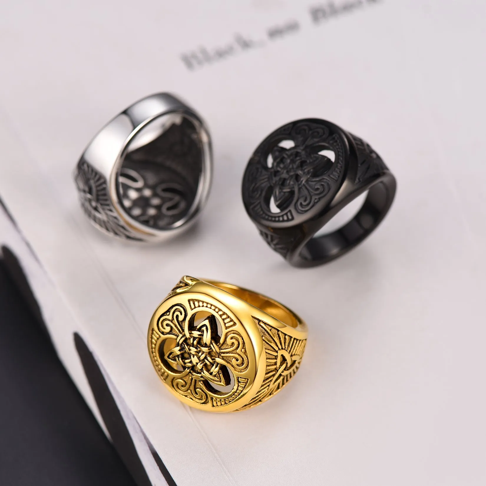 Viking Celtic Trinity Knot Signet Ring for Men sold by FaithHeart product image thumbnail 2