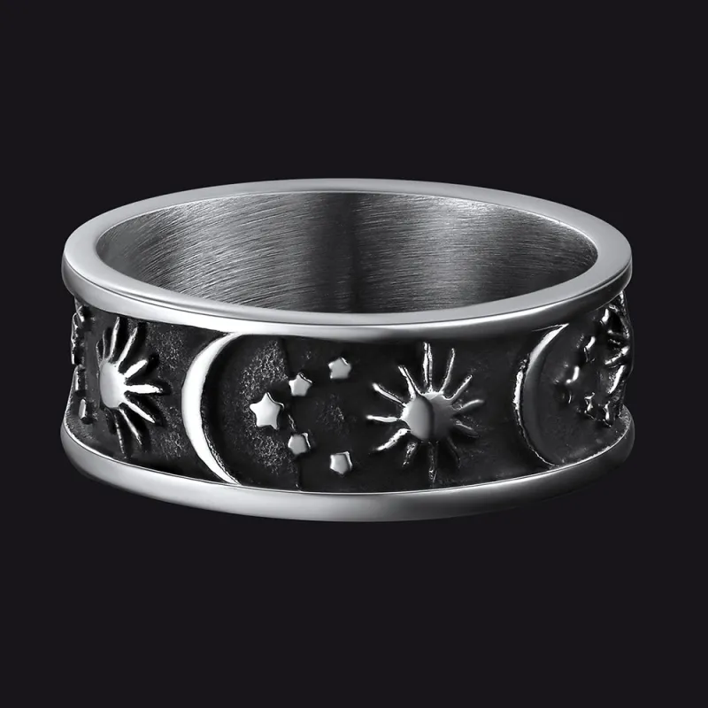 Stainless Steel Sun Moon Star Band Ring For Men sold by FaithHeart