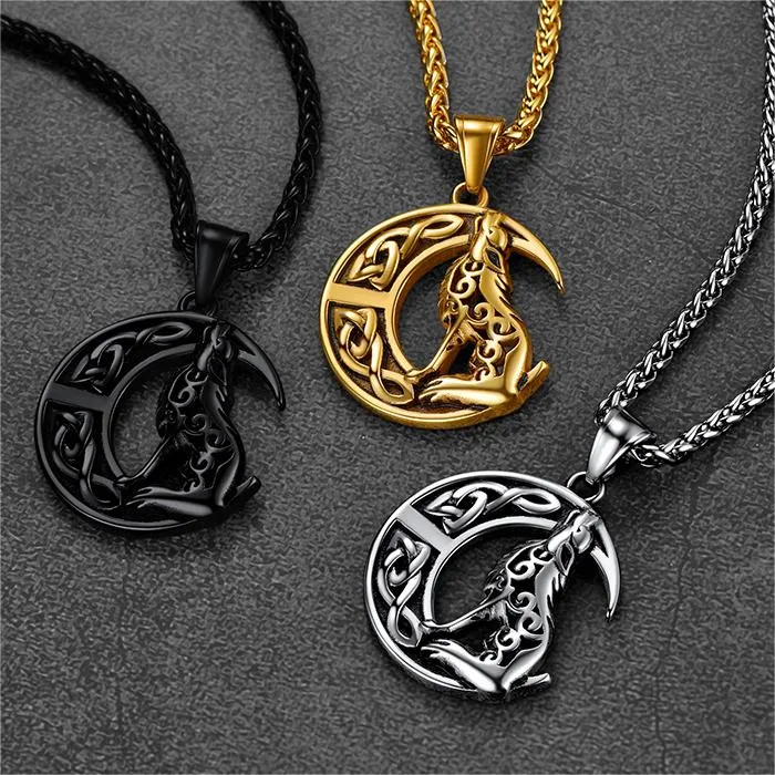 Viking Celtic Crescent Moon Wolf Necklace Pendant For Men sold by FaithHeart product image thumbnail 3