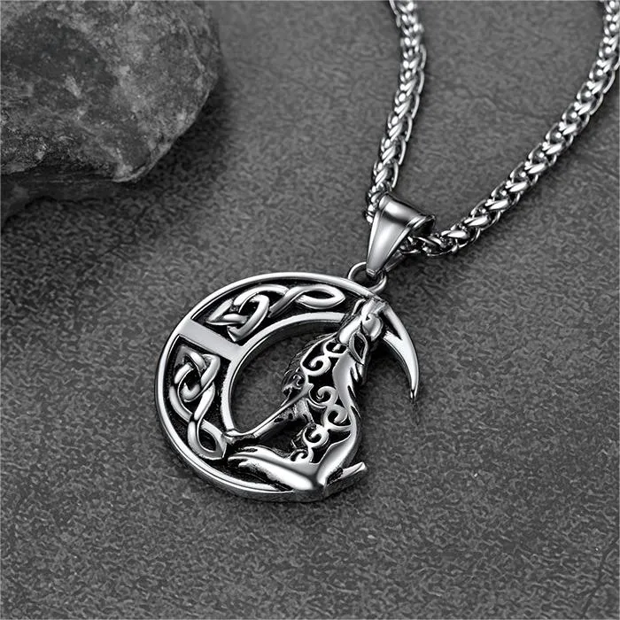 Viking Celtic Crescent Moon Wolf Necklace Pendant For Men sold by FaithHeart product image thumbnail 4