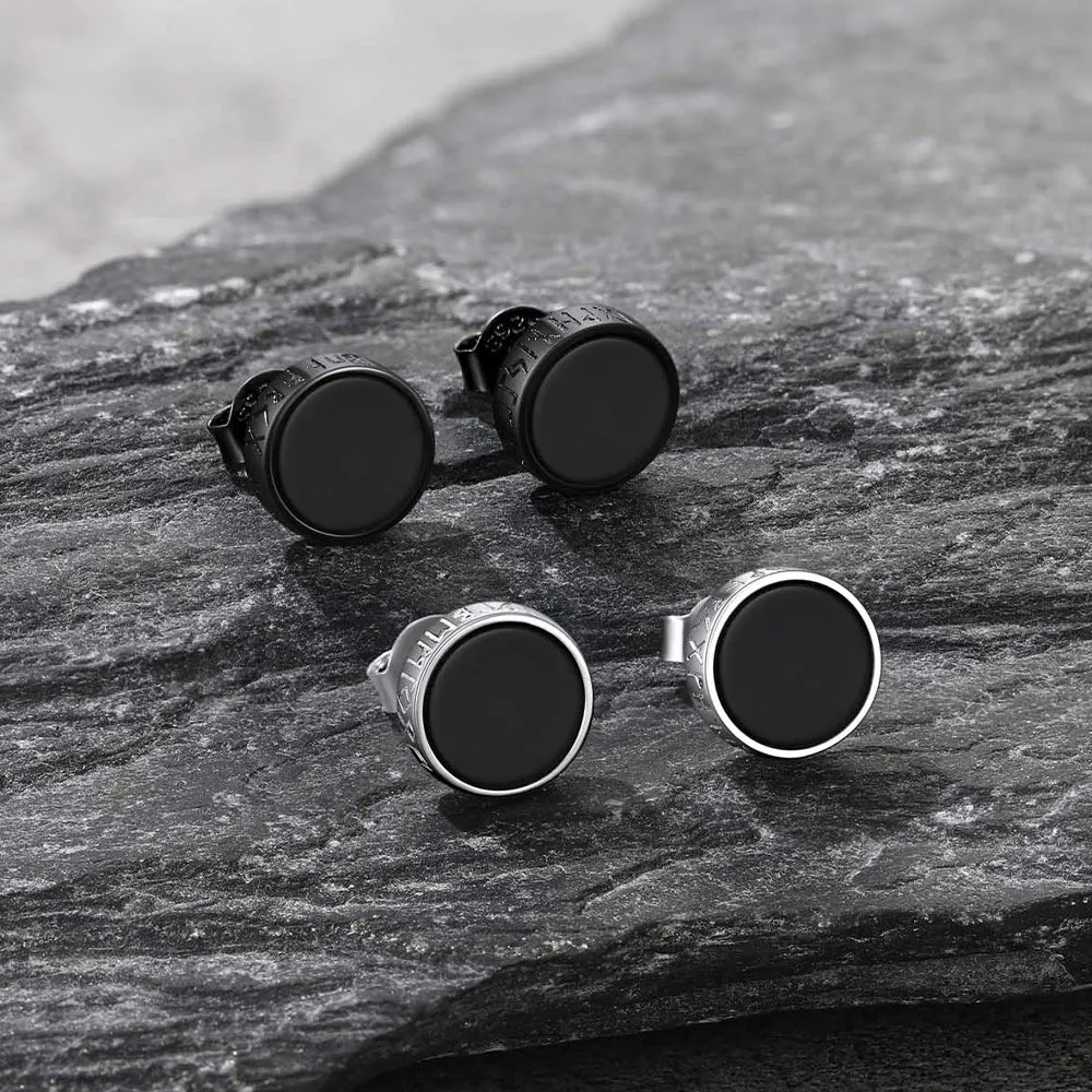 Sterling Silver Viking Runes Black Onyx Stud Earrings For Men sold by FaithHeart product image thumbnail 4