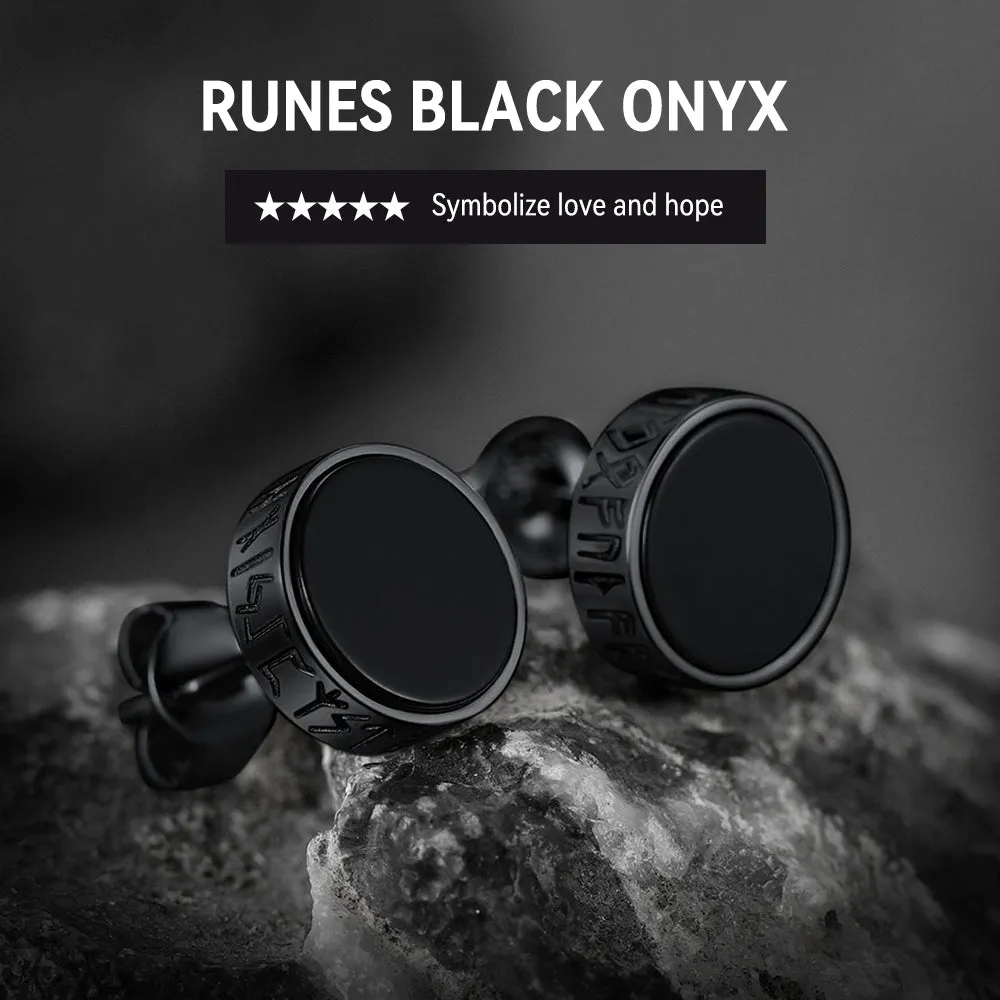 Sterling Silver Viking Runes Black Onyx Stud Earrings For Men sold by FaithHeart product image thumbnail 5