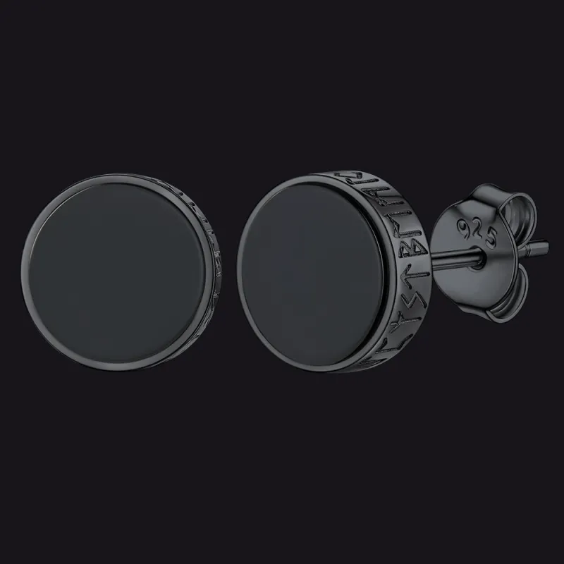 Sterling Silver Viking Runes Black Onyx Stud Earrings For Men sold by FaithHeart