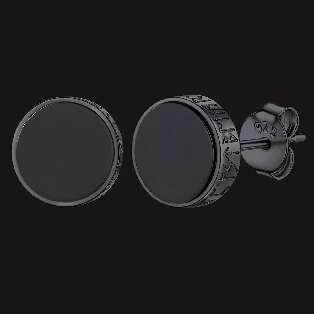 Sterling Silver Viking Runes Black Onyx Stud Earrings For Men sold by FaithHeart