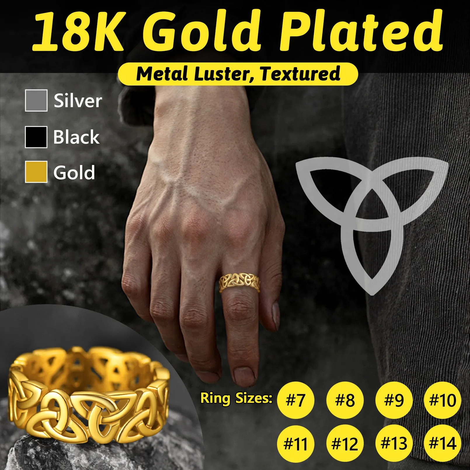 Irish Triquetra Celtic Knot Ring For Men Women sold by FaithHeart product image thumbnail 4