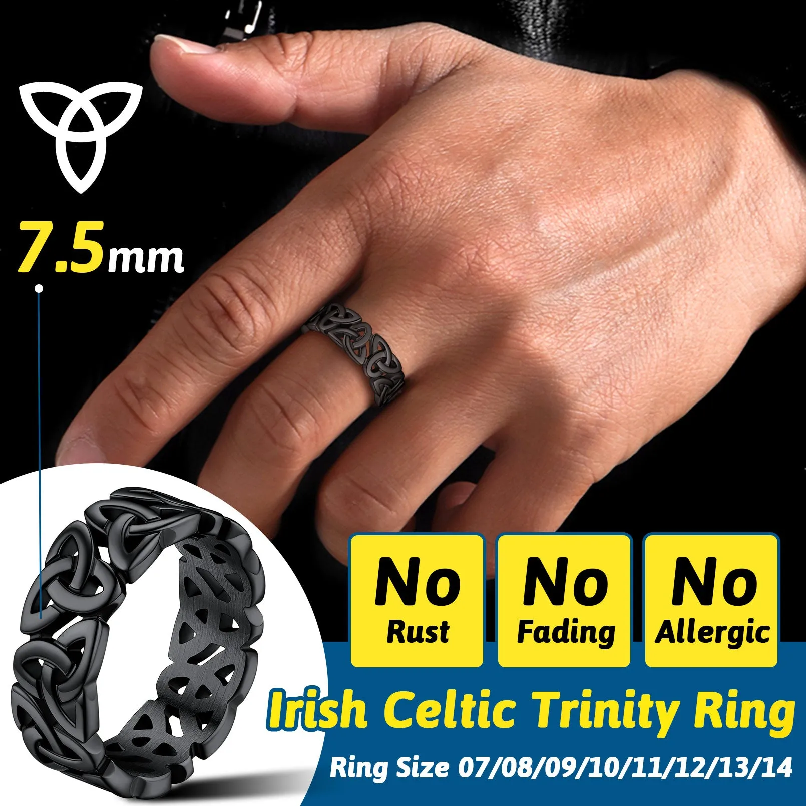 Irish Triquetra Celtic Knot Ring For Men Women sold by FaithHeart product image thumbnail 5