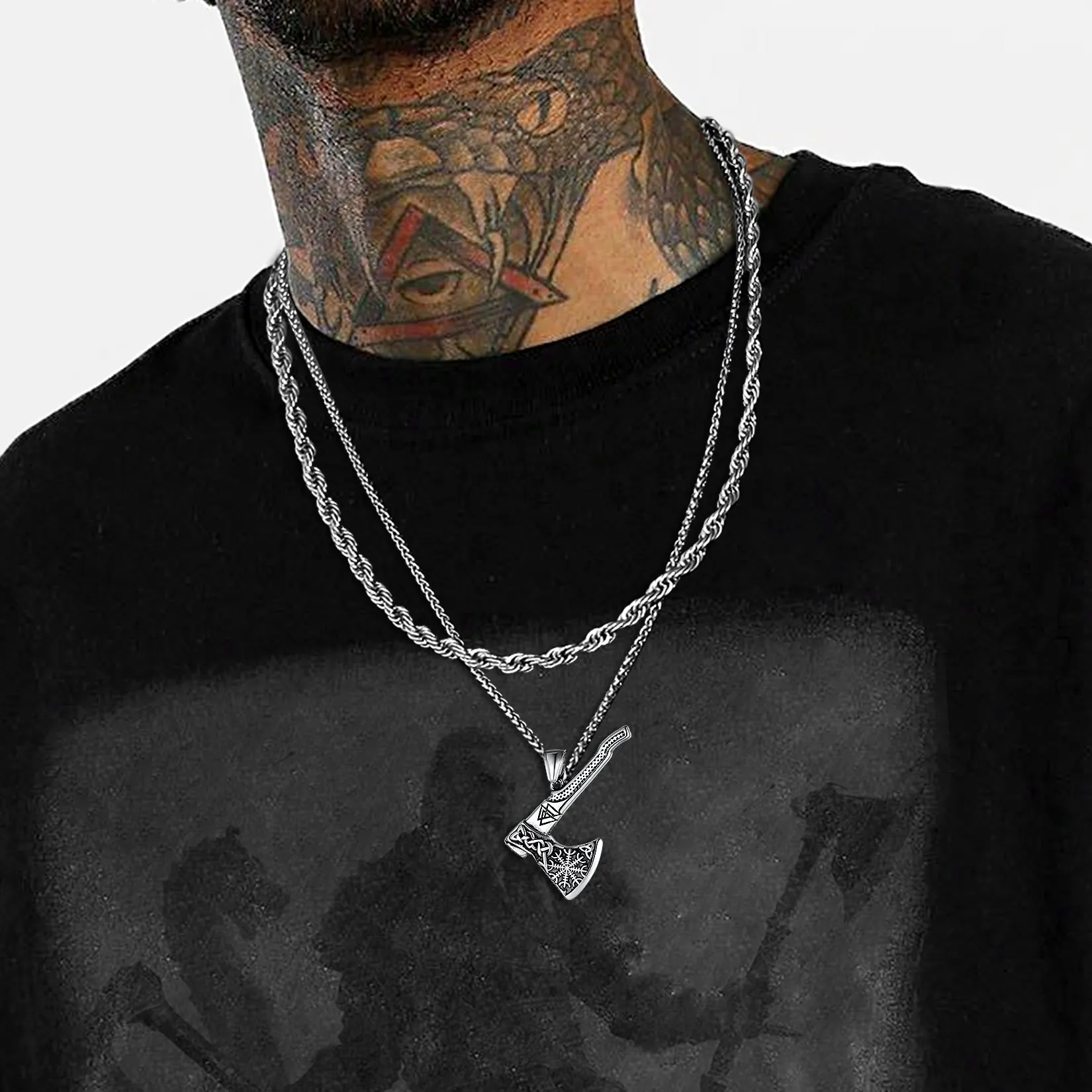 Norse Viking Axe Necklace With Compass For Men sold by FaithHeart product image thumbnail 2