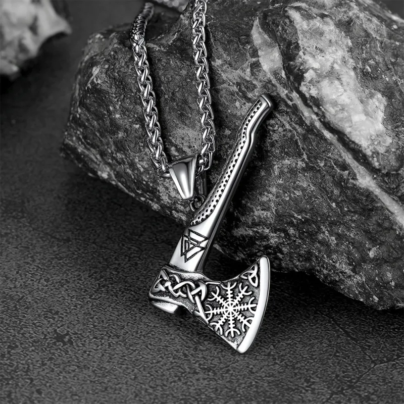 Norse Viking Axe Necklace With Compass For Men sold by FaithHeart