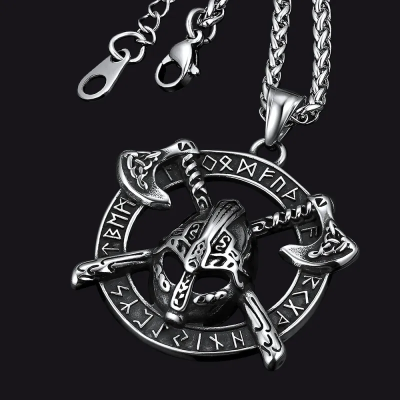Flash Sale Viking Axe Helmet Pendant Necklace For Men With Runes sold by FaithHeart