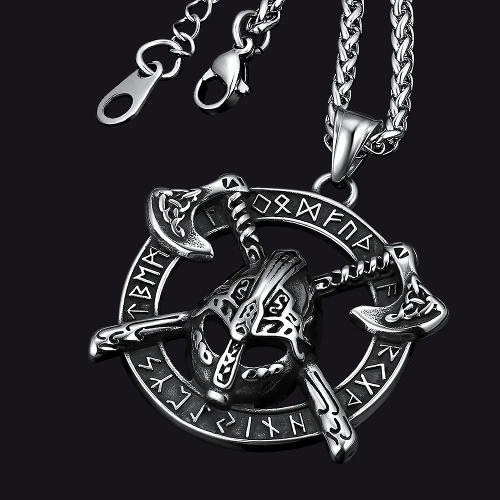 Flash Sale Viking Axe Helmet Pendant Necklace For Men With Runes sold by FaithHeart