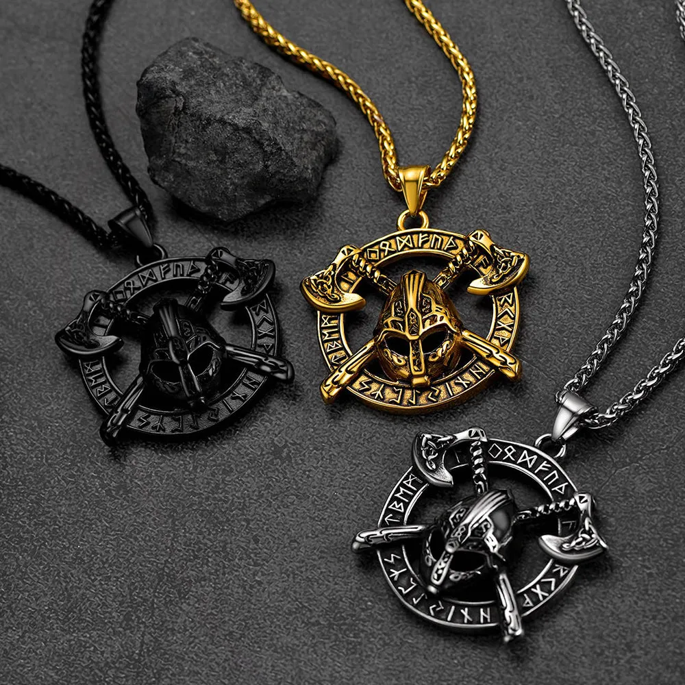 Flash Sale Viking Axe Helmet Pendant Necklace For Men With Runes sold by FaithHeart product image thumbnail 4