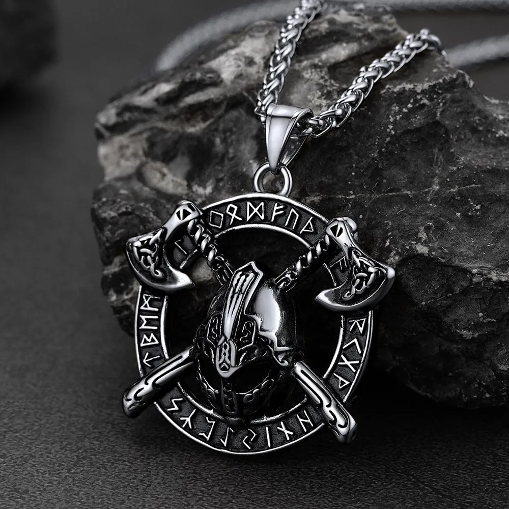 Flash Sale Viking Axe Helmet Pendant Necklace For Men With Runes sold by FaithHeart product image thumbnail 5