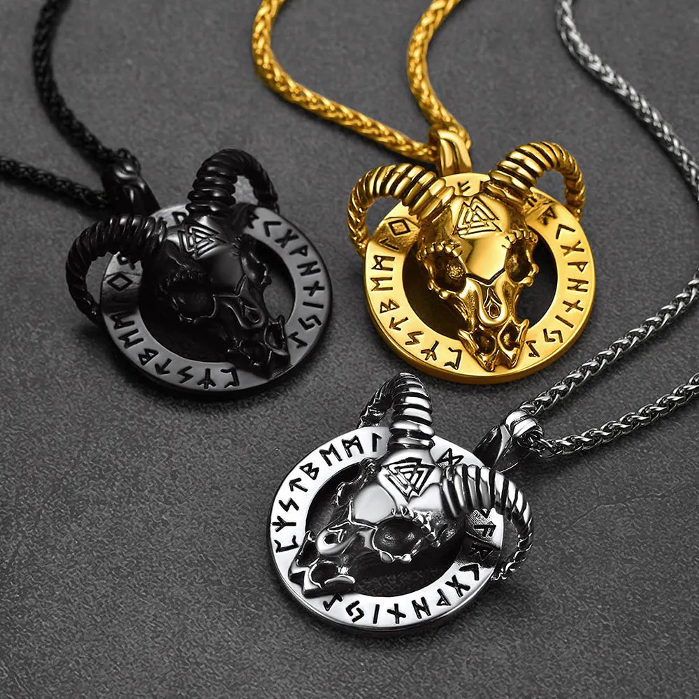 Baphomet Satanic Goat Necklace With Viking Runes for Men sold by FaithHeart product image thumbnail 2