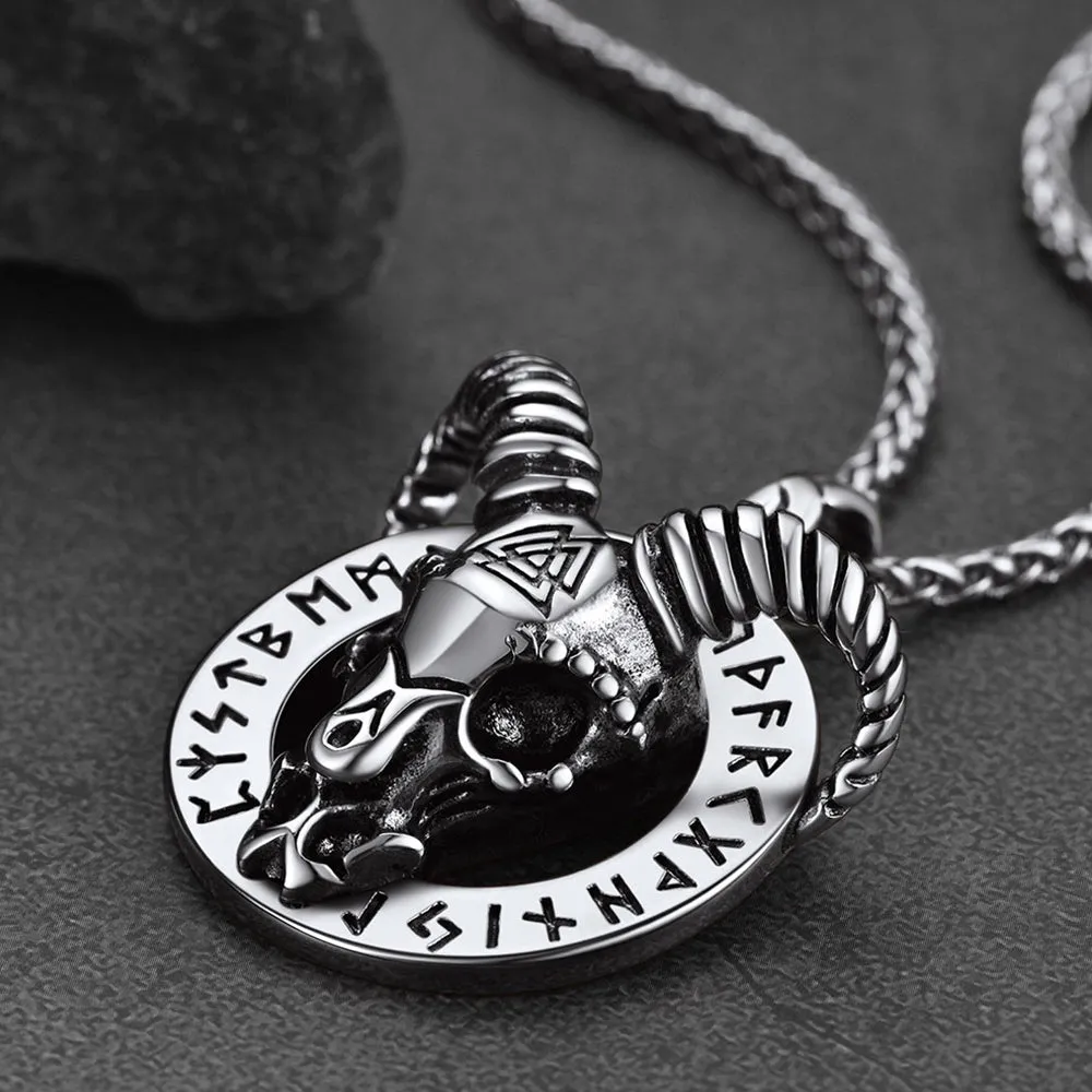 Baphomet Satanic Goat Necklace With Viking Runes for Men sold by FaithHeart product image thumbnail 4
