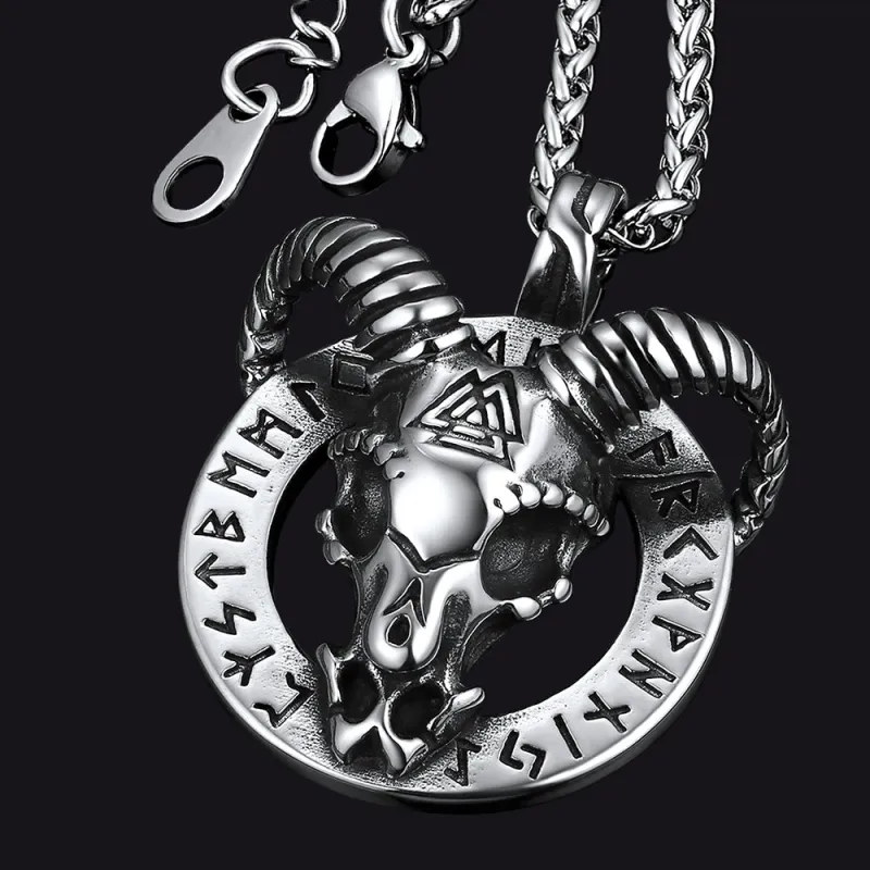 Baphomet Satanic Goat Necklace With Viking Runes for Men sold by FaithHeart