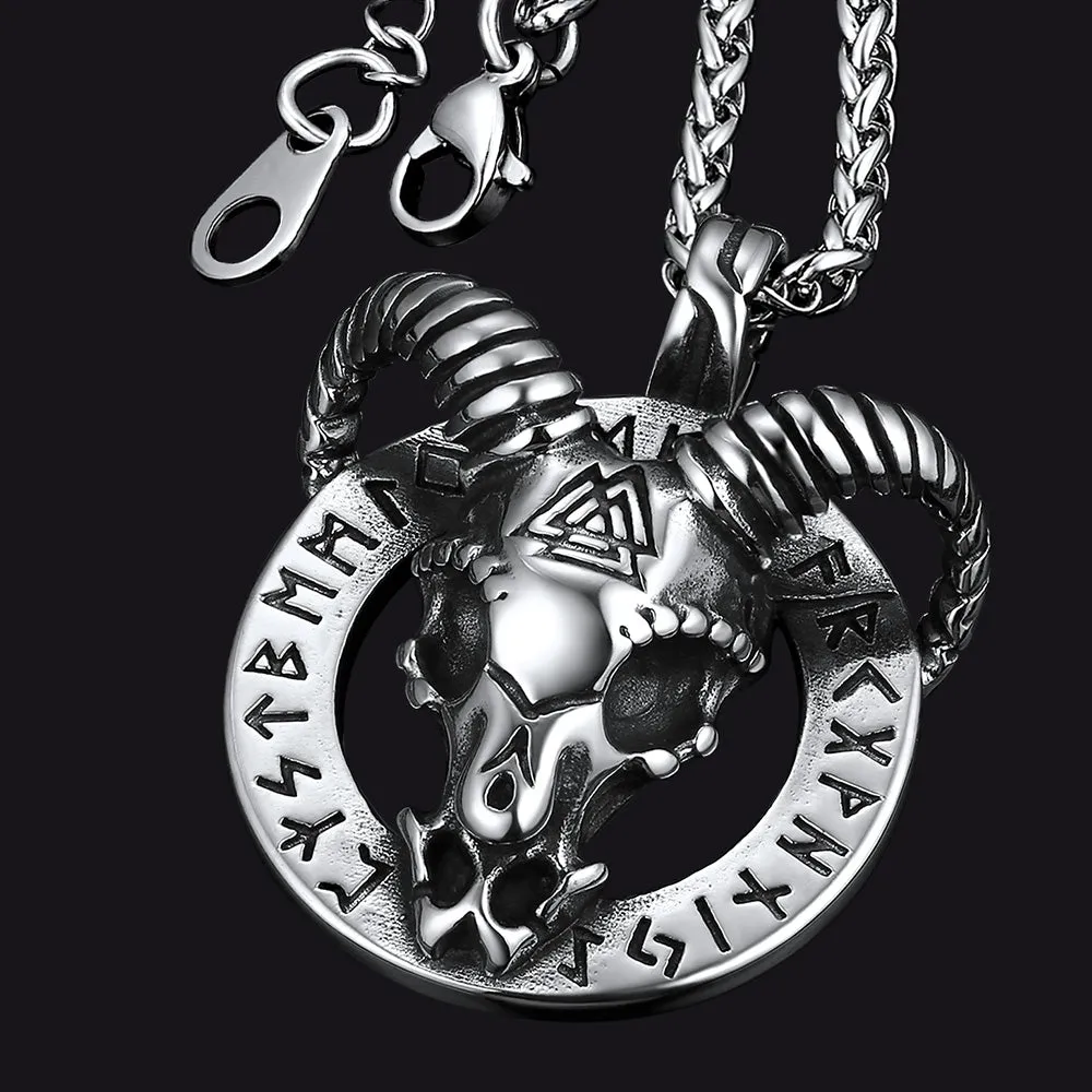 Baphomet Satanic Goat Necklace With Viking Runes for Men sold by FaithHeart