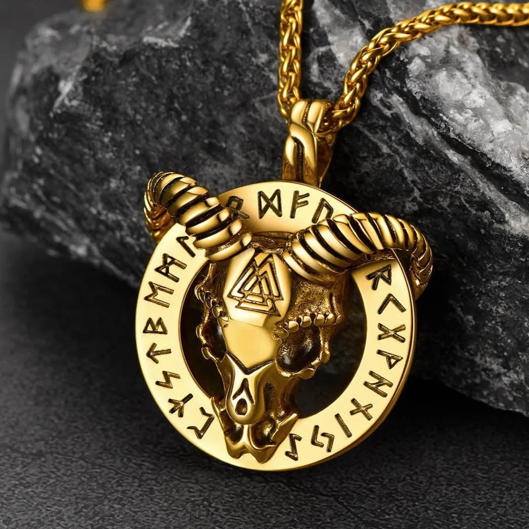 Baphomet Satanic Goat Necklace With Viking Runes for Men sold by FaithHeart product image thumbnail 5